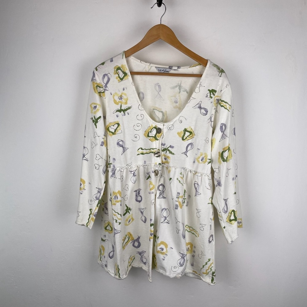 Vtg Liz and Jane Tunic Top 100% Cotton Long Sleeve Jersey Knit SZ Small